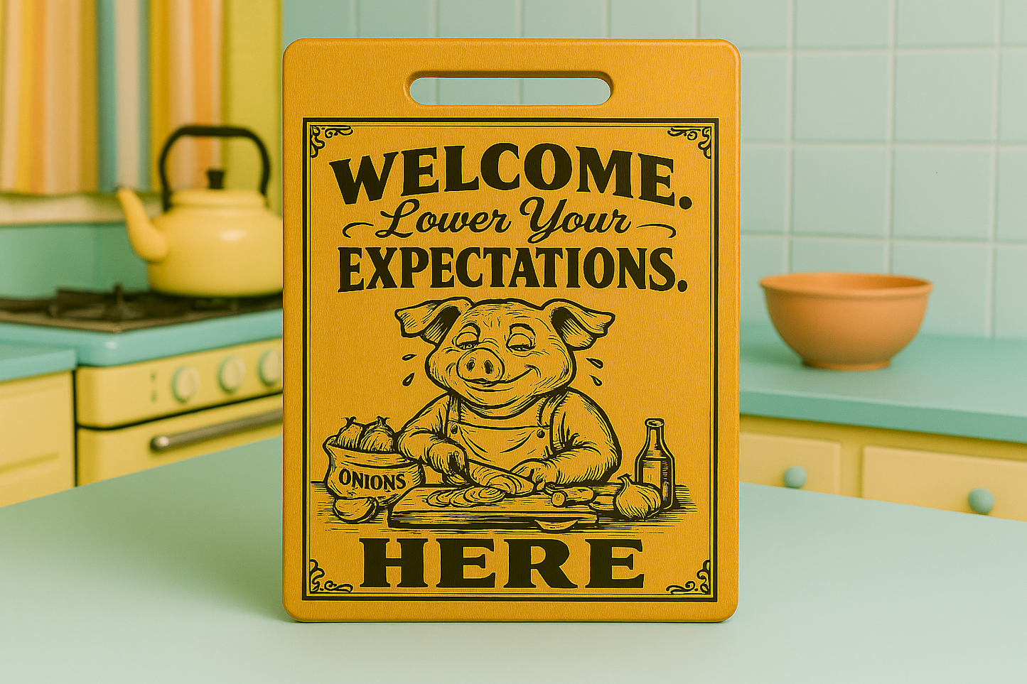 Welcome Lower Your Expectations Here - Chopping Board