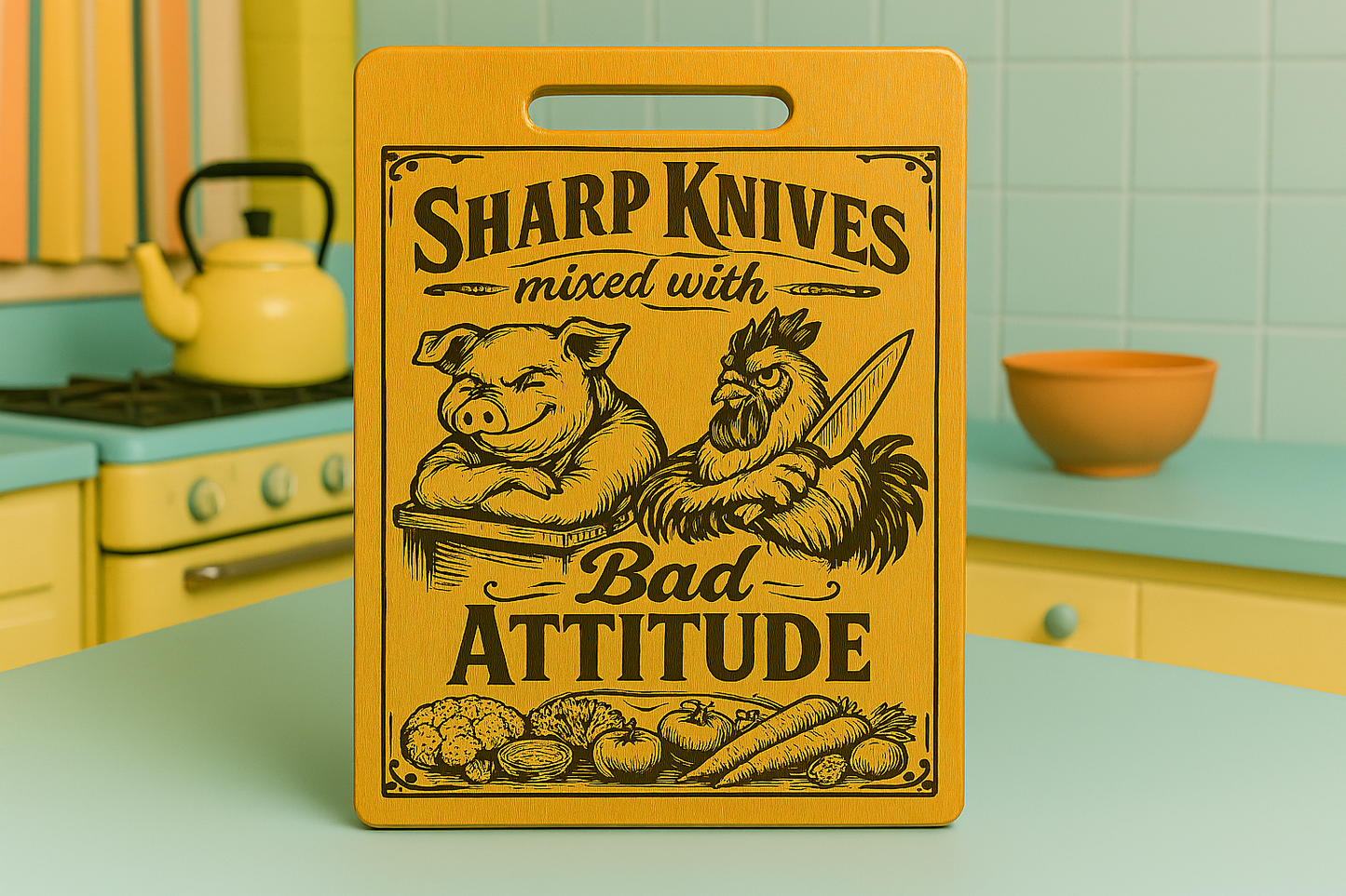 Sharp Knives mixed with Bad Attitude - Chopping Board