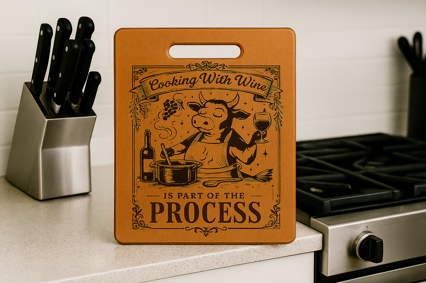 Cooking with Wine is part of the process - Chopping Board