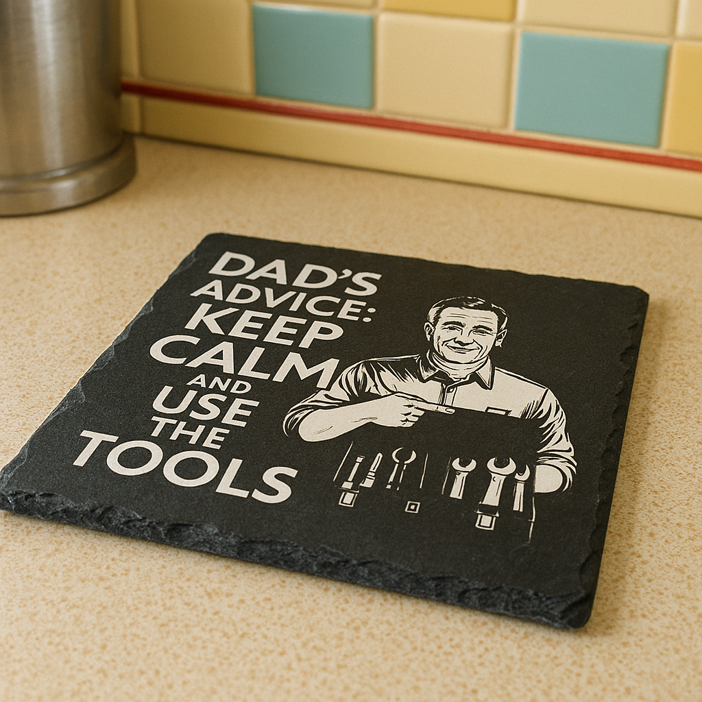 Dads advice keep calm and use the tools - Slate Coaster