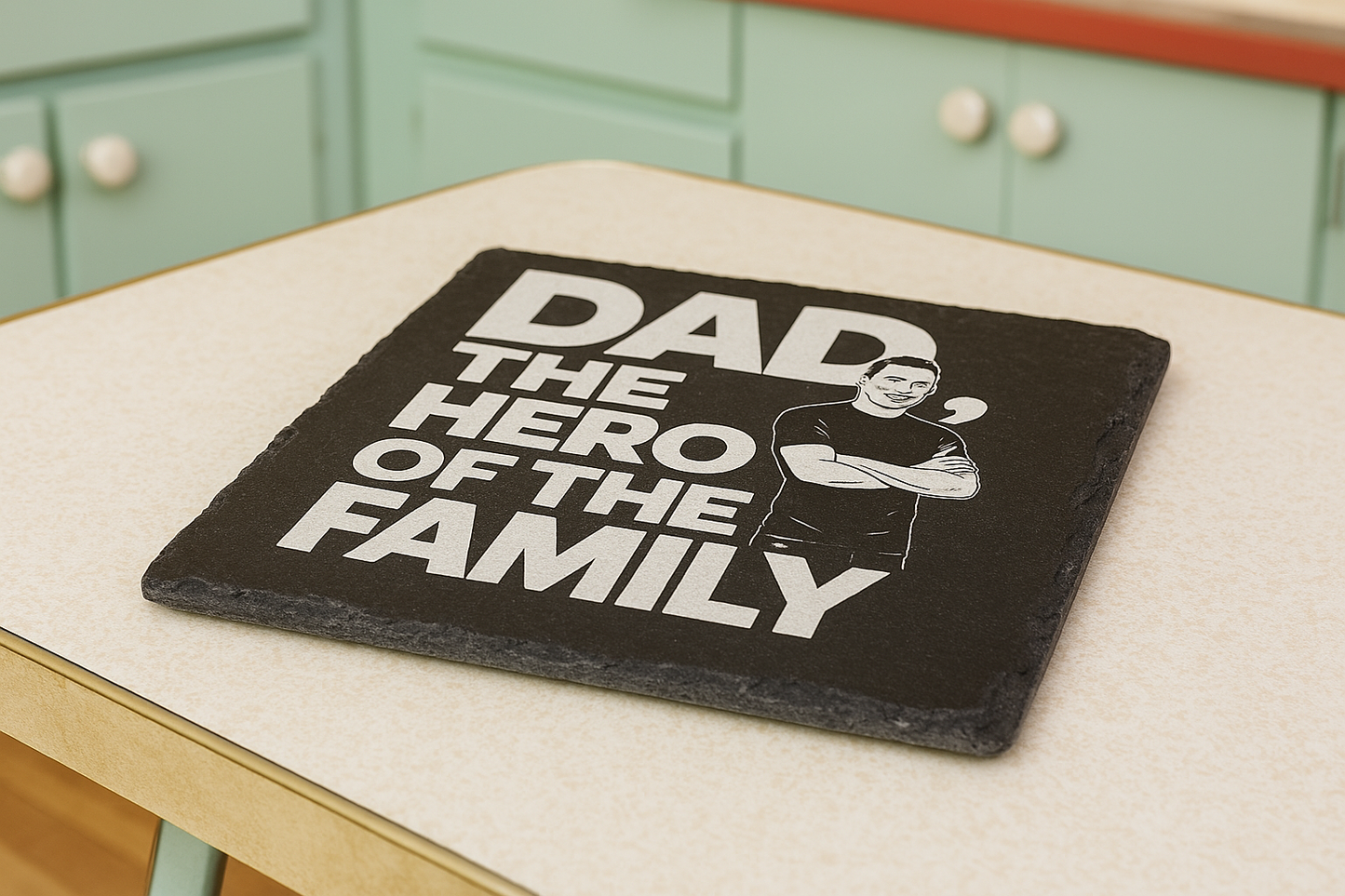 Dad The Hero of the Family - Slate Coaster.