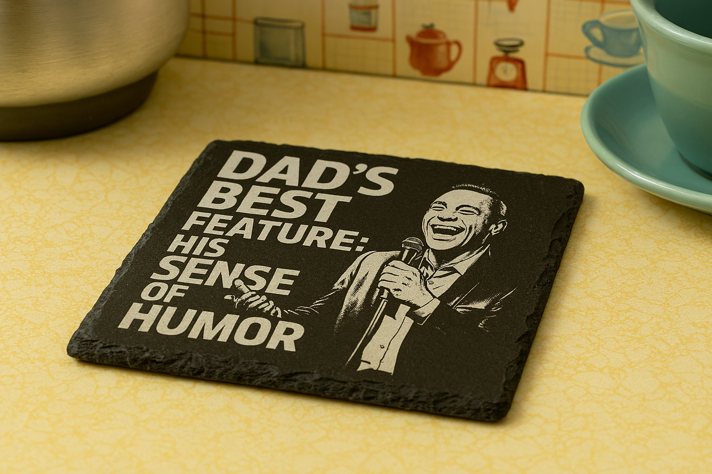 Dads Best Feature His sense of humour - Slate Coaster