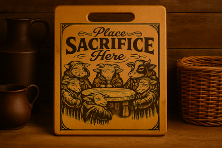 Place Sacrifice Here Funny Bamboo Chopping Board — Quirky Kitchen Gift