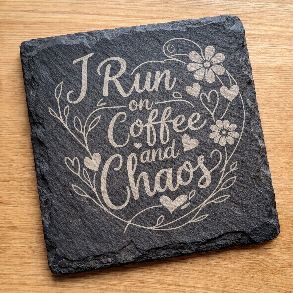 I Run on Coffee and Chaos - Slate Coaster