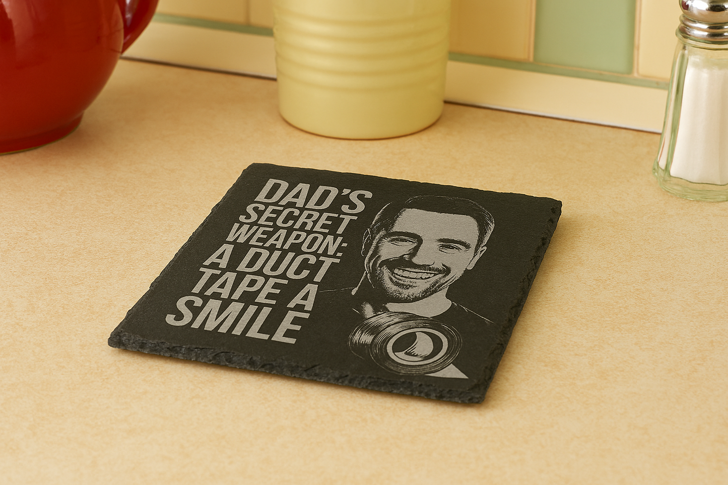 Dads secret weapon A Duct Tape A smile - Slate Coaster
