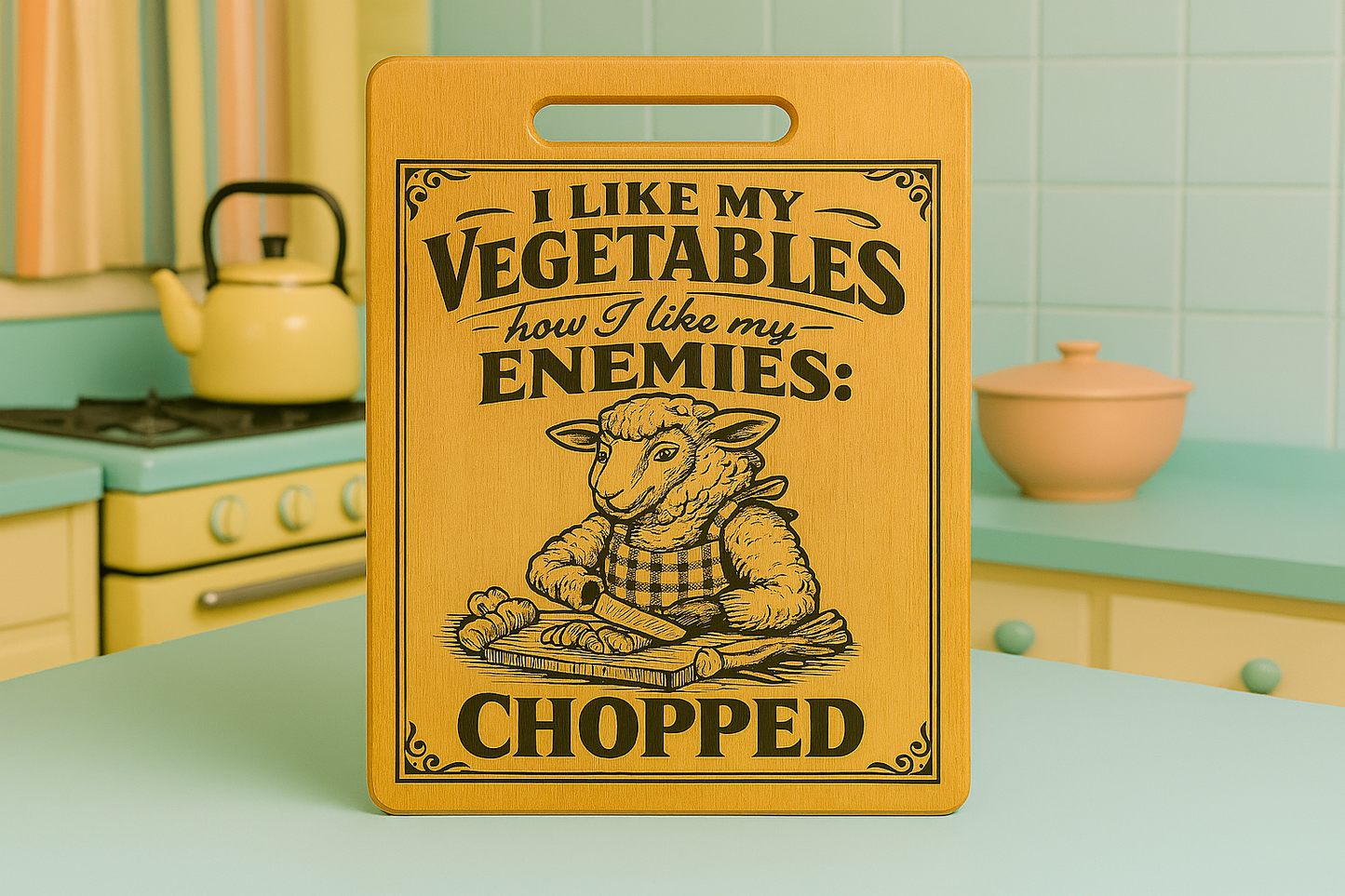I Like my Vegetables how I Like my Enemies .... Chopped - Chopping Board