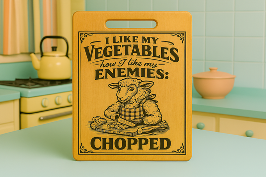 I Like my Vegetables how I Like my Enemies .... Chopped - Chopping Board