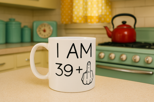 I am 39 + middle finger - 40th Birthday Ceramic Mug