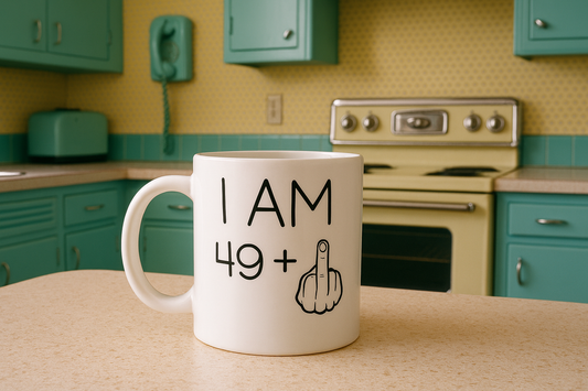 I am 49 + middle finger - 50th Birthday ceramic Mug