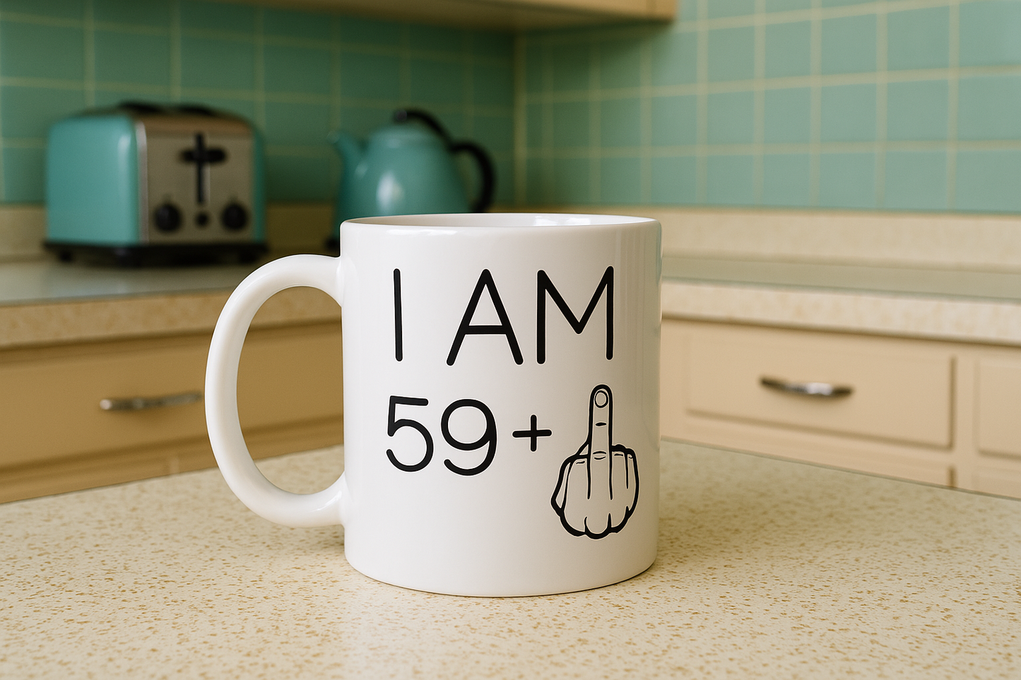 I Am 59 + middle finger - 60th Birthday Ceramic Mug