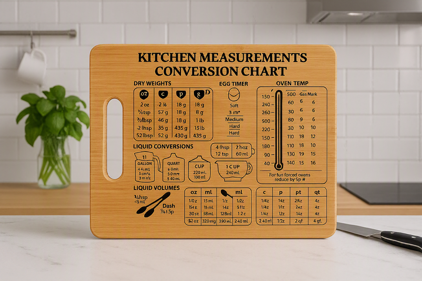 Kitchen Measurements Bamboo Chopping Board — Practical Gift for Home Cooks