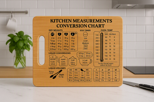 Kitchen Measurements Bamboo Chopping Board — Practical Gift for Home Cooks