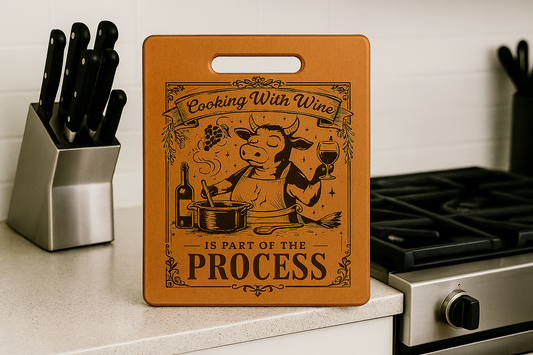 Cooking with Wine is part of the process - Chopping Board