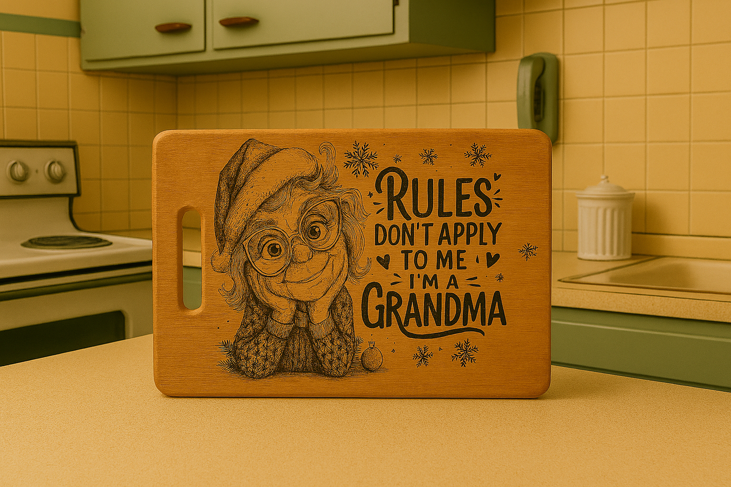 Rules dont apply to me I`m a Grandma (landscape) - Christmas Themed Chopping Board