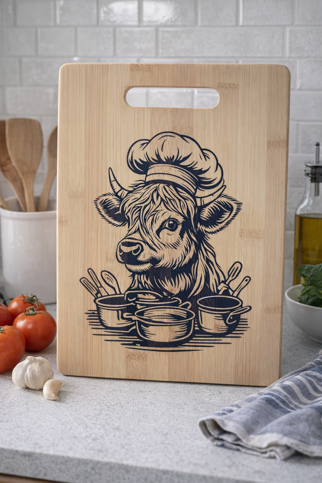 Highland Cow - Laser Engraved Bamboo Chopping Board