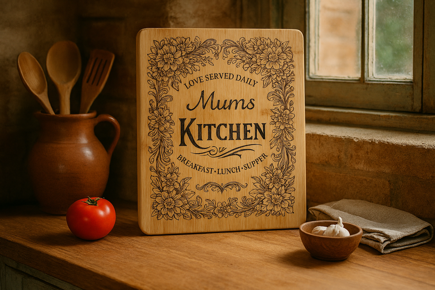 Mums Kitchen - Solid Bamboo Chopping Board no handle.