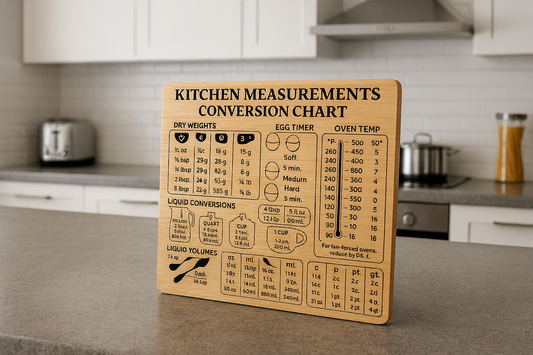 Kitchen Measurements Solid Bamboo Chopping Board — Practical Gift for Home Cooks