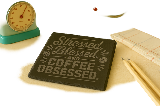 Stressed , Blessed and Coffee obsessed - Slate Coaster