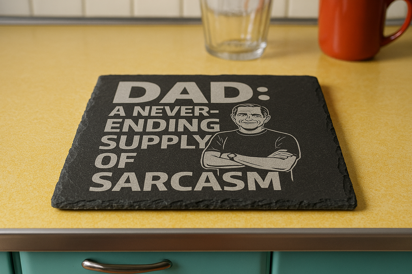 Dad a never ending supply of Sarcasm - Slate Coaster