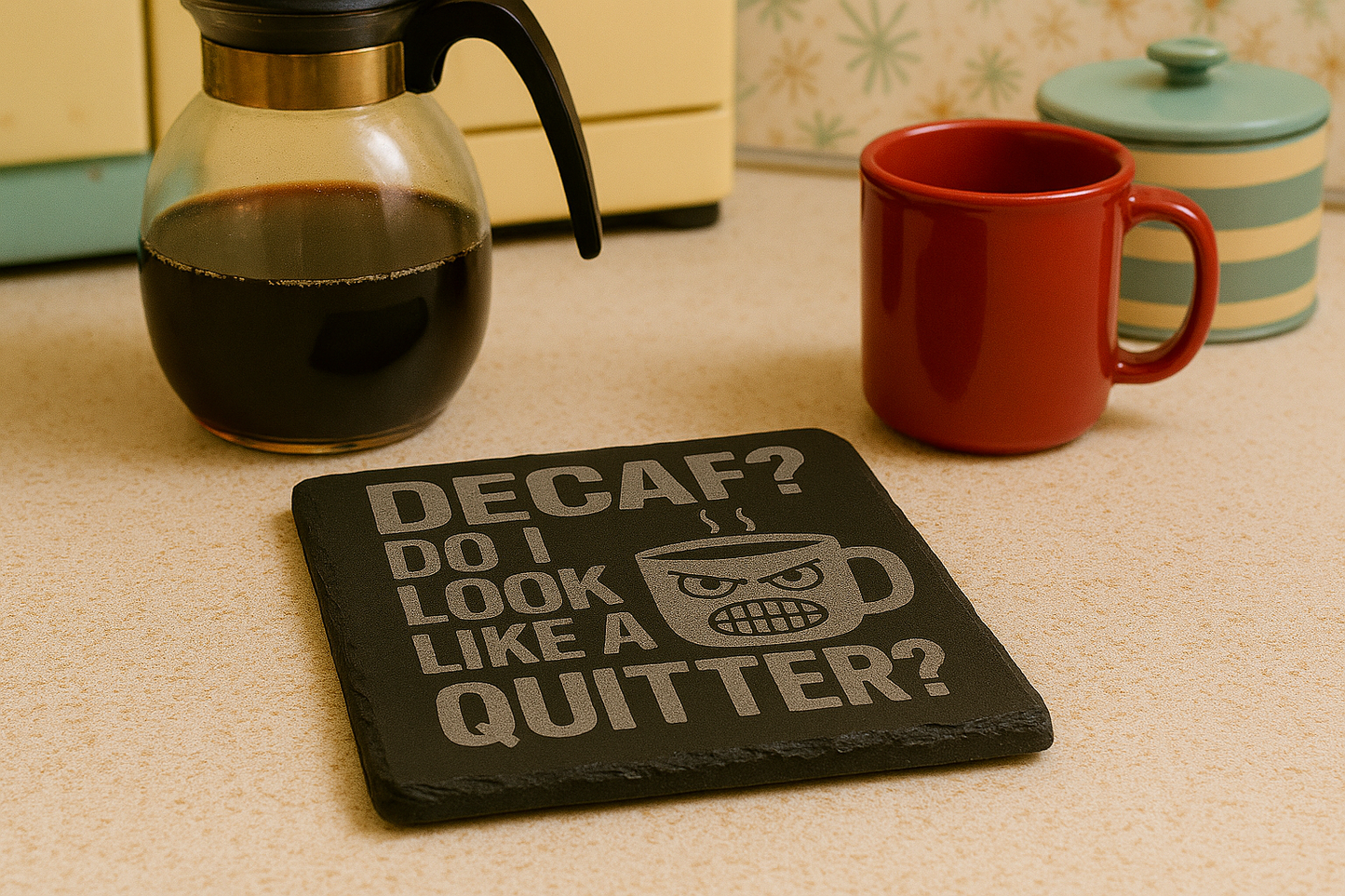 Decaf ? Do I look like a Quitter - Slate Coaster