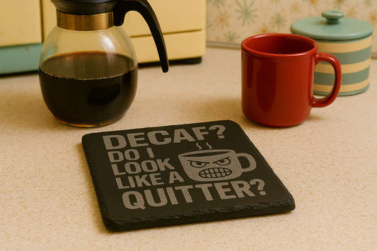 Decaf ? Do I look like a Quitter - Slate Coaster