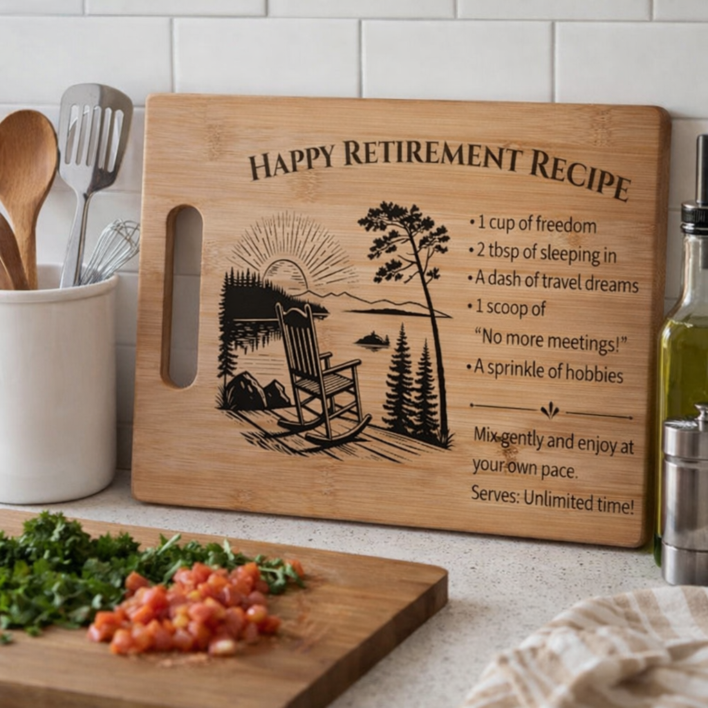 Happy Retirement Bamboo Chopping Board — Unique Retirement Gift Idea