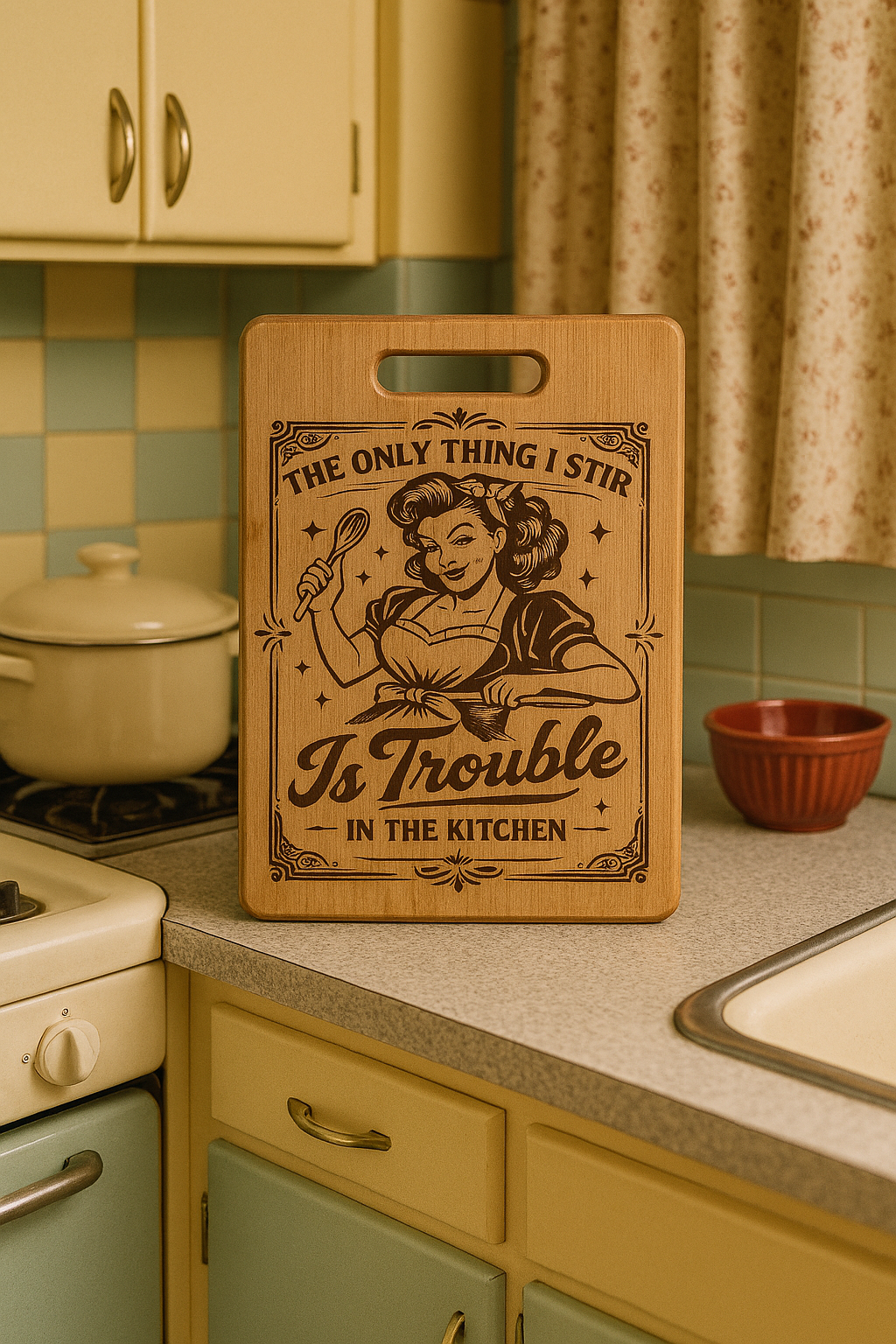 The only thing I stir is trouble in the kitchen - Chopping Board
