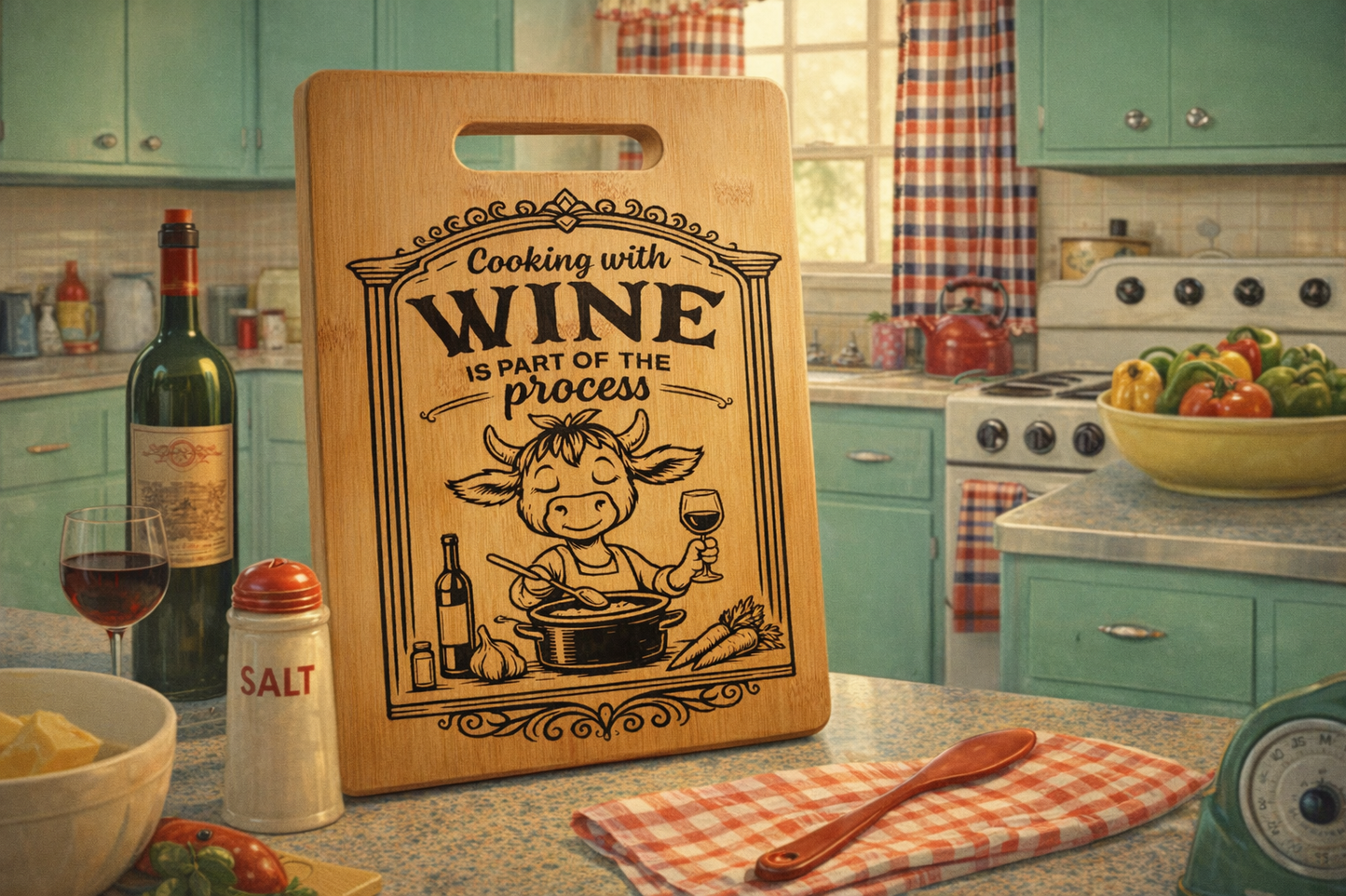 Cooking with wine is part of the process - Chopping Board